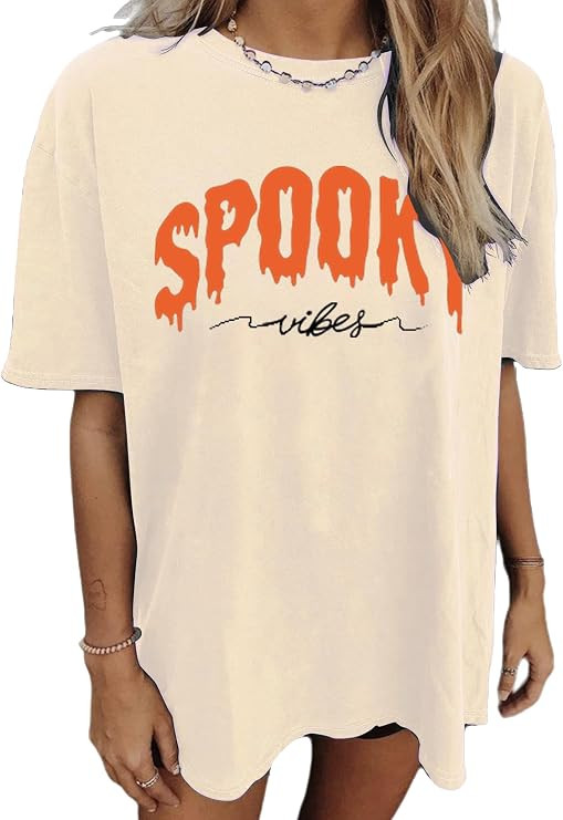 Oversized Halloween Shirts for Women Spooky Season Shirt Skeletons Costume | Amazon (US)