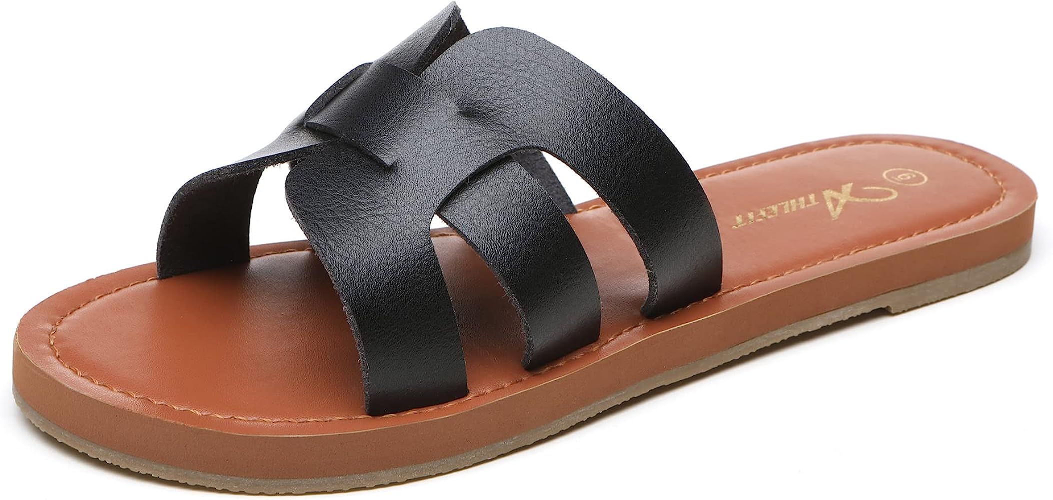 Athlefit Women's Flat Sandals Summer Casual Slip On H Band Slide Sandal | Amazon (US)