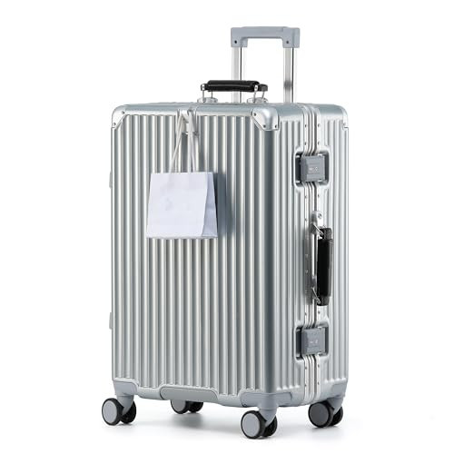 HotWay Carry On Luggage with Leather Handle, PC Zipperless Suitcase with Spinner Wheels and TSA Locks, 22x14x9 Airline Approved Luggage for Travel, Silver, 20 Inch | Amazon (US)
