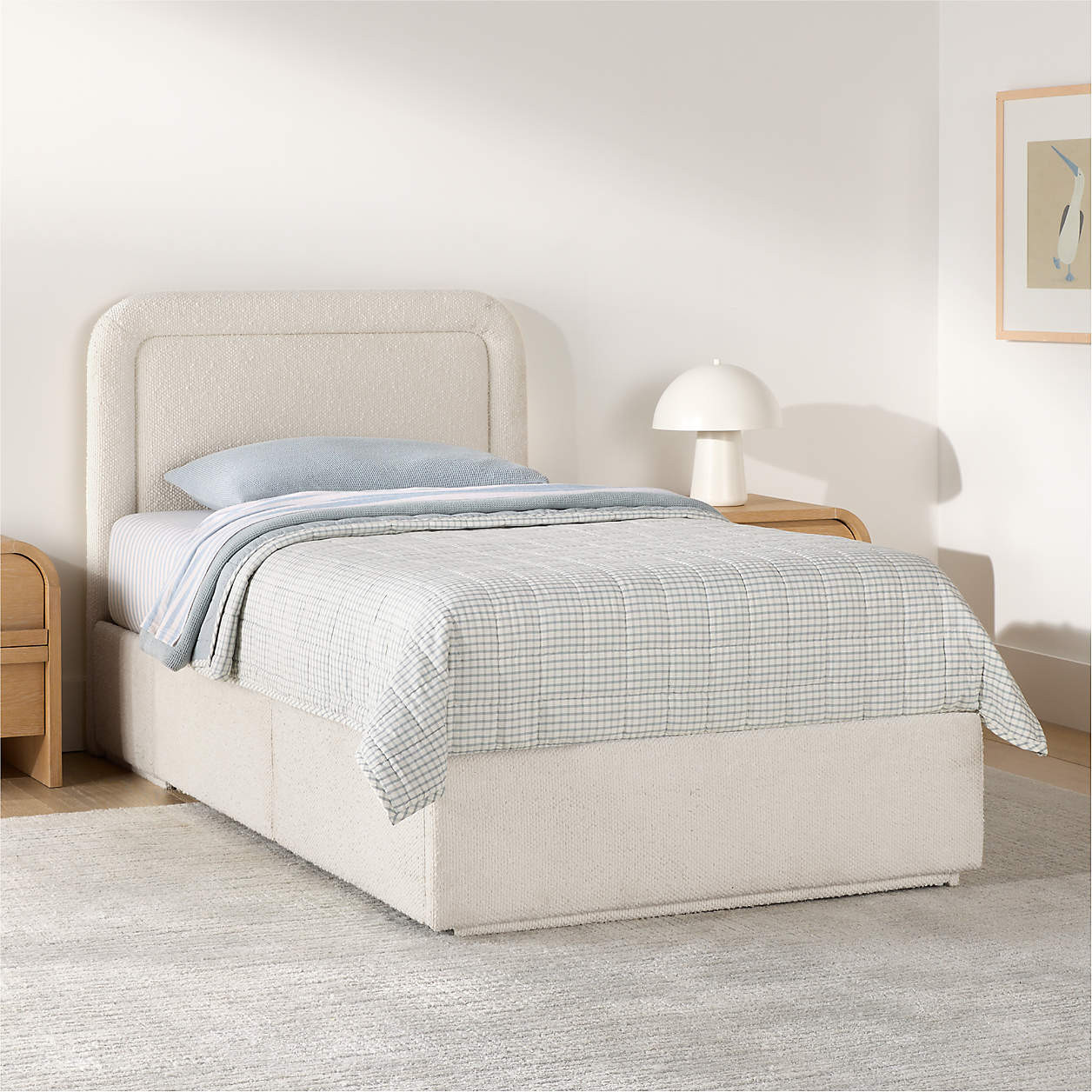 Mira Cream Performance Boucle Upholstered Kids Twin Storage Bed | Crate & Kids | Crate & Barrel