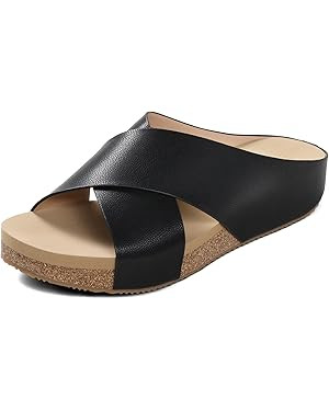 DREAM PAIRS Women's Cork Slide Sandals Slip on Open Toe Cute Platform Criss Cross Flat Sandals fo... | Amazon (US)