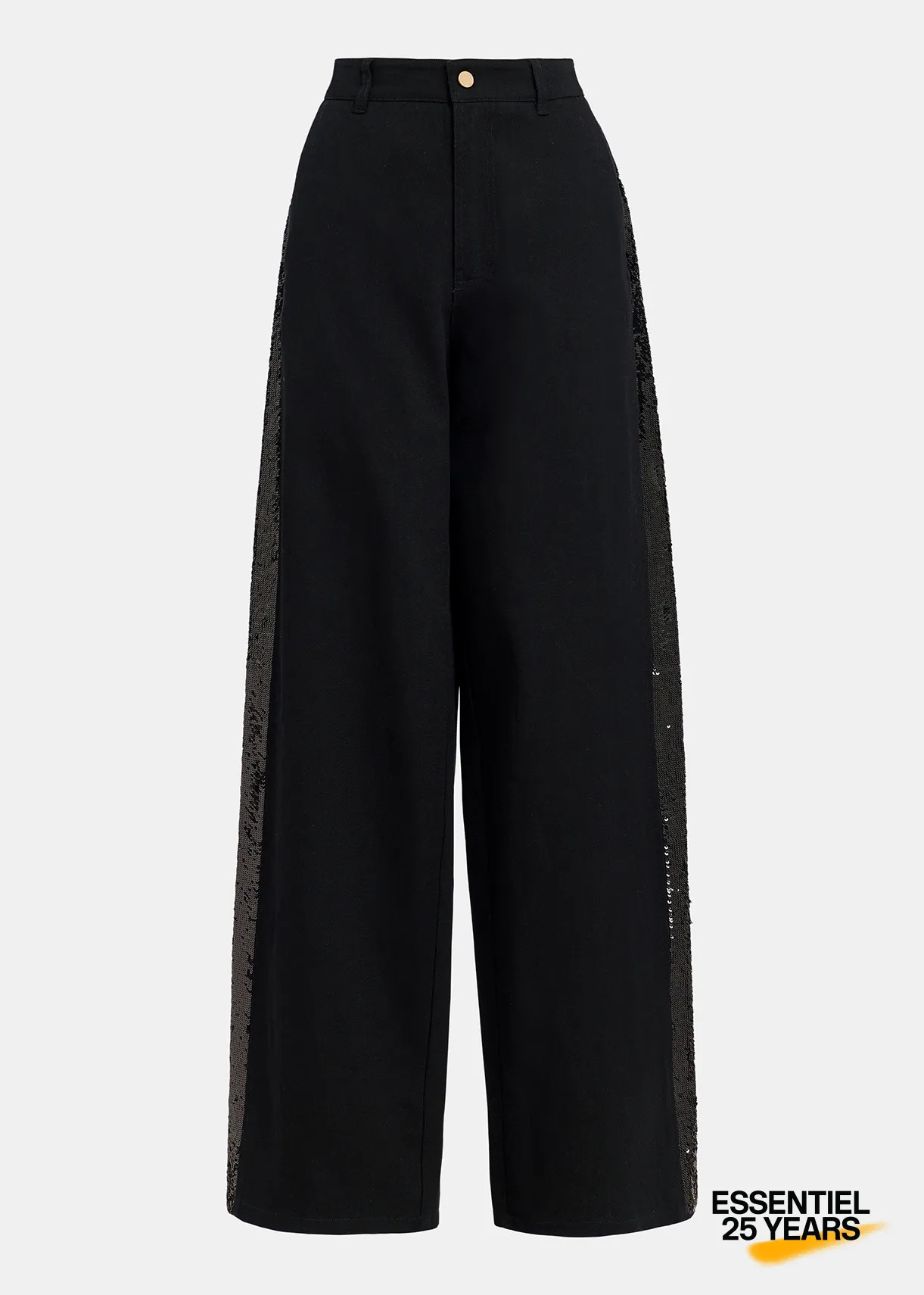 Black cotton pants with sequin-embellished stripes - 25 year exclusive | Essentiel Antwerp United... | Essentiel Antwerp