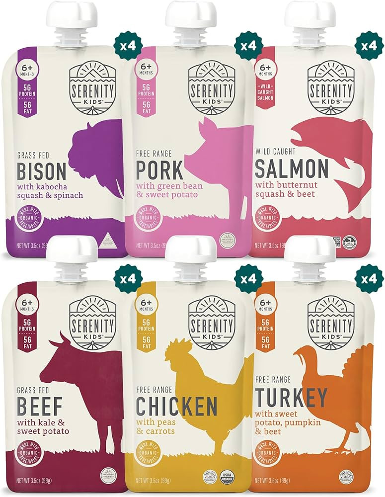 Serenity Kids 6+ Months Power Protein Pack - 24 Count, 3.5 Oz - No Added Sugar Meat Snacks Toddle... | Amazon (US)