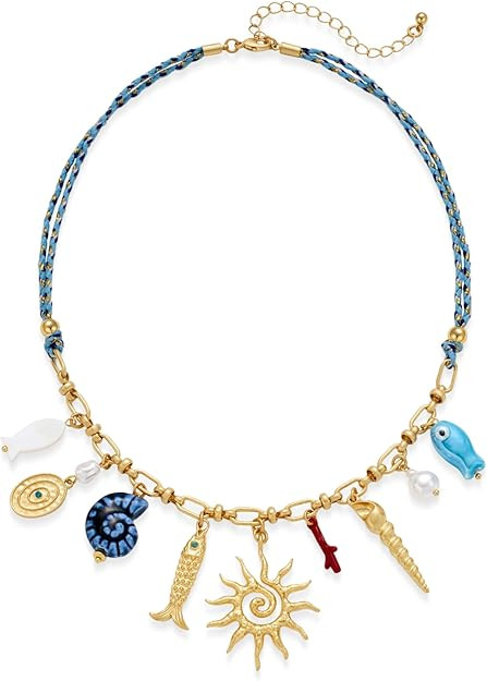 Ocean Charm Necklace, Gold Shell Fish Coin Starfish Fashion Pendant Necklace - Beach Themed Penda... | Amazon (US)