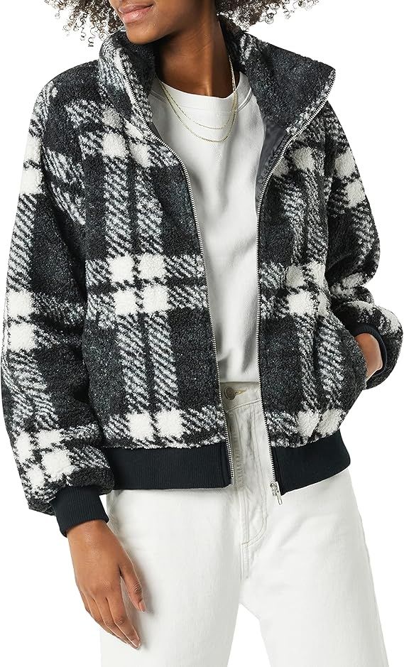 Amazon Essentials Women's Teddy Faux Shearling Funnel Collar Jacket | Amazon (US)