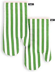 Kate Spade New York Botanical Stripe Oven Mitt 2-Pack Set, 7" x 13", Green/Pink | Amazon (US)