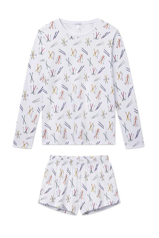 Pima Crew Long-Short Set in Vintage Skis | Lake Pajamas