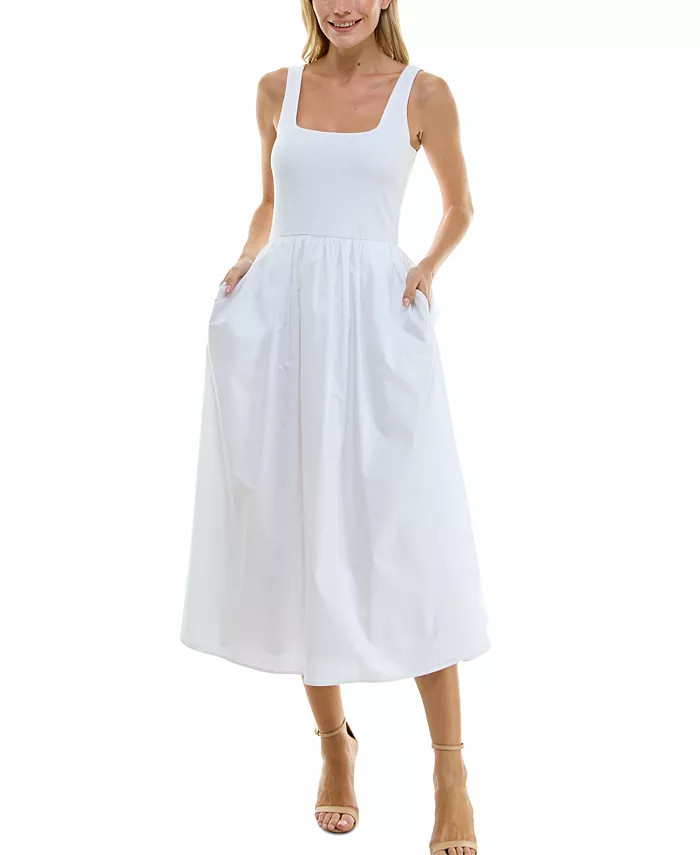 Planet Gold Rosie Harlow Juniors' Square-Neck Mix-Media Midi Dress - Macy's | Macy's