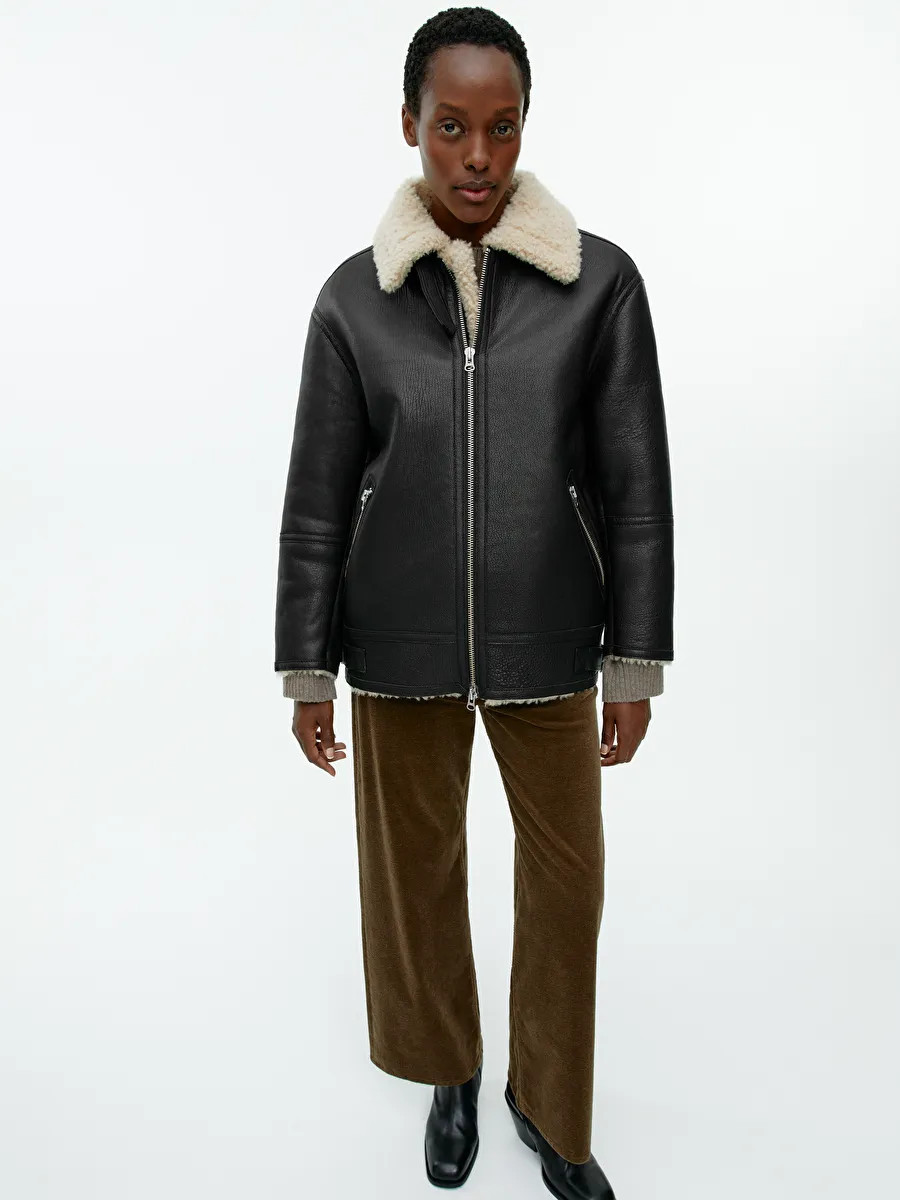 Pile-Lined Leather Jacket | ARKET (US&UK)