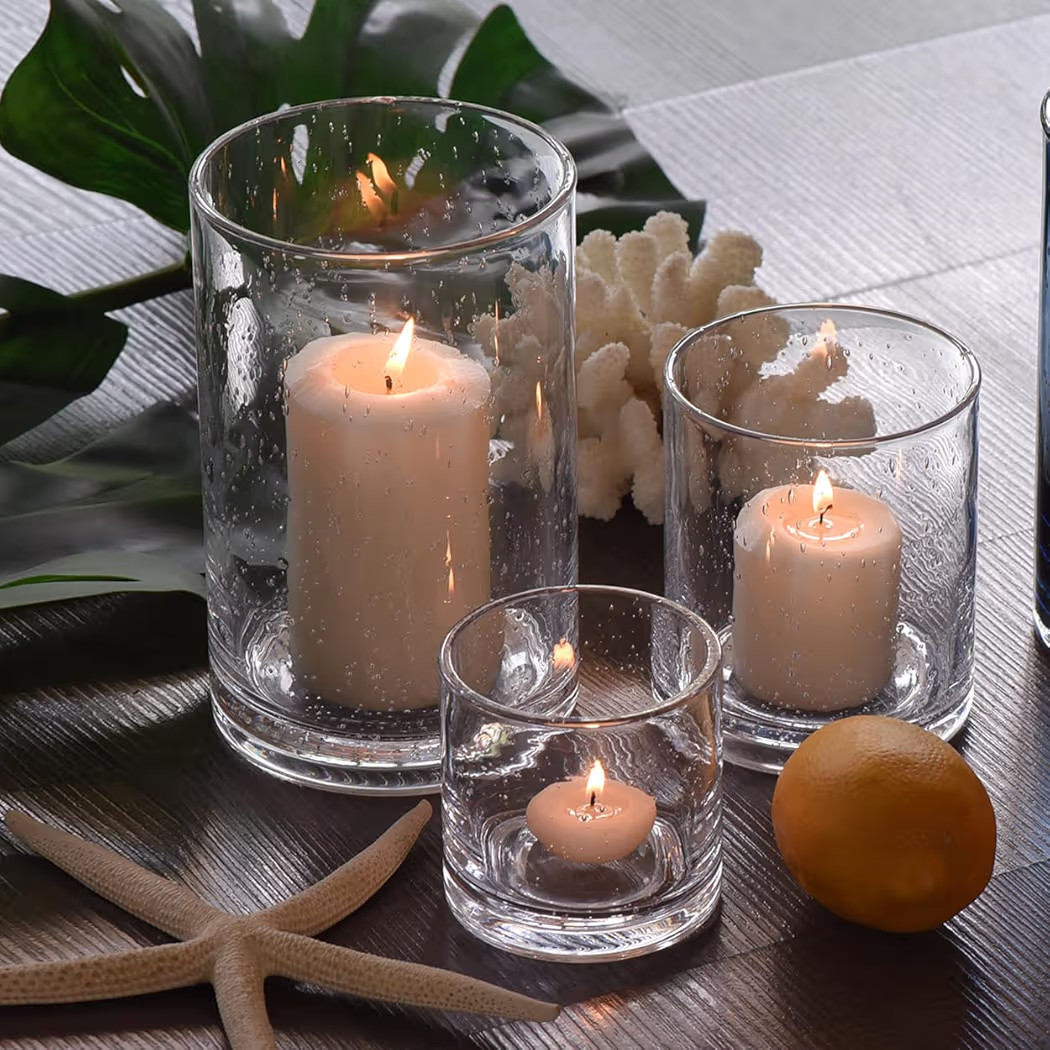 ARIAMOTION Hurricane Glass Candle Holders Set, Pillar Votive,Clear Seeded Bubbles Cylinder Vase,M... | Amazon (US)