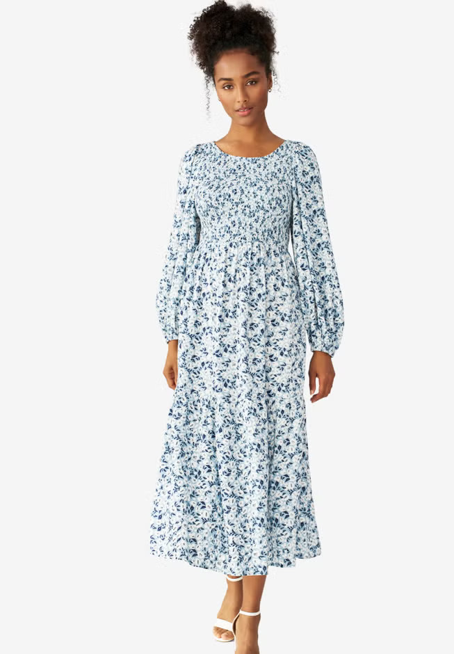 Smocked Bodice Tiered Midi Dress | Avenue