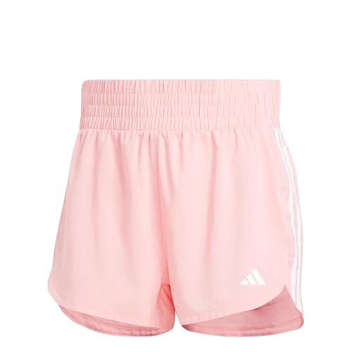 Adidas Women's Pacer Training 3-Stripes Woven High Rise Shorts, Semi Pink Spark/White, L 5" | Amazon (US)