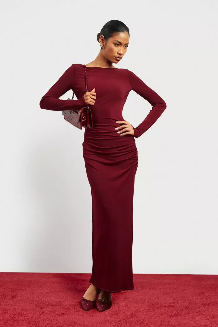 Asymmetric Cut Out Backless Maxi Slinky Dress | Boohoo.com (UK & IE)