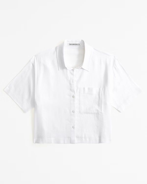 Women's Short-Sleeve Linen-Blend Shirt | Women's Tops | Abercrombie.com | Abercrombie & Fitch (US)