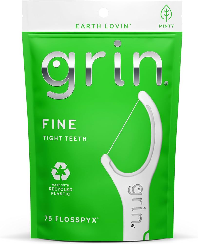 GRIN Fine Flosspyx, Floss Picks, 75 Count, Dental Flossers, Minty Flavor, Recycled Plastic, Super... | Amazon (US)