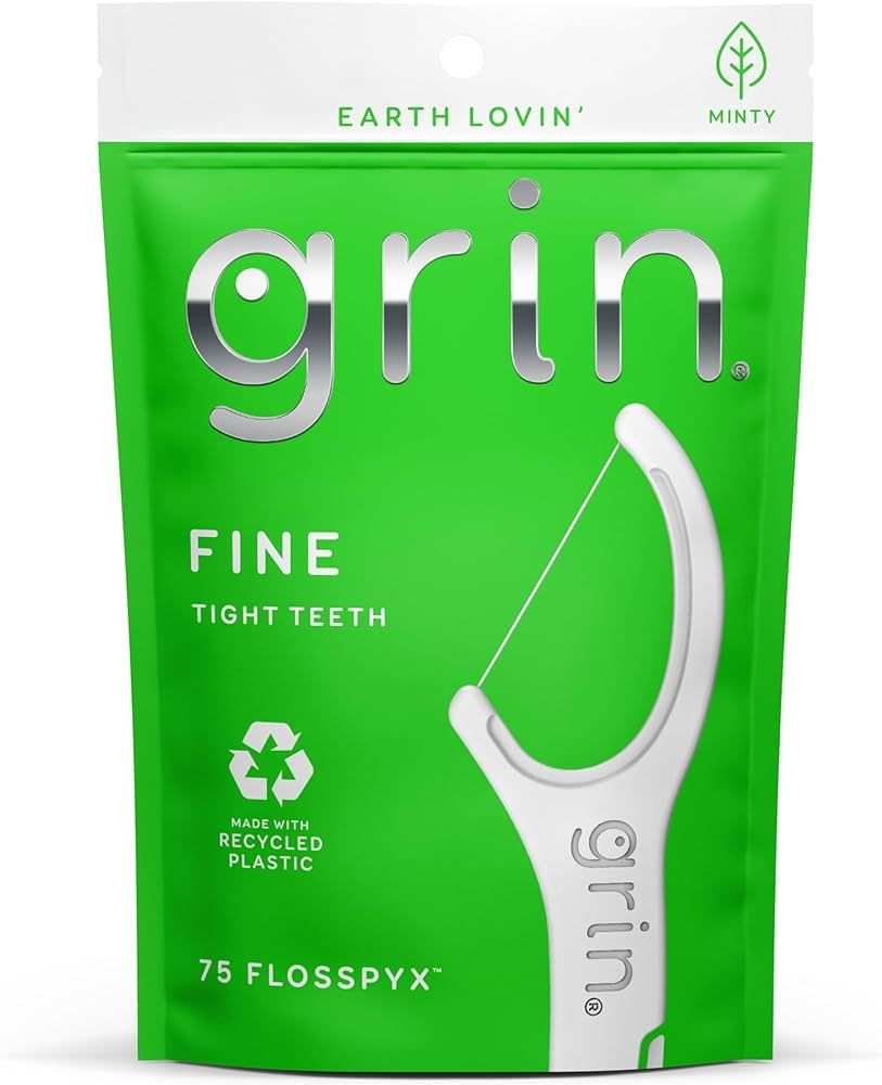 GRIN Fine Flosspyx, Floss Picks, 75 Count, Dental Flossers, Minty Flavor, Recycled Plastic, Super... | Amazon (US)