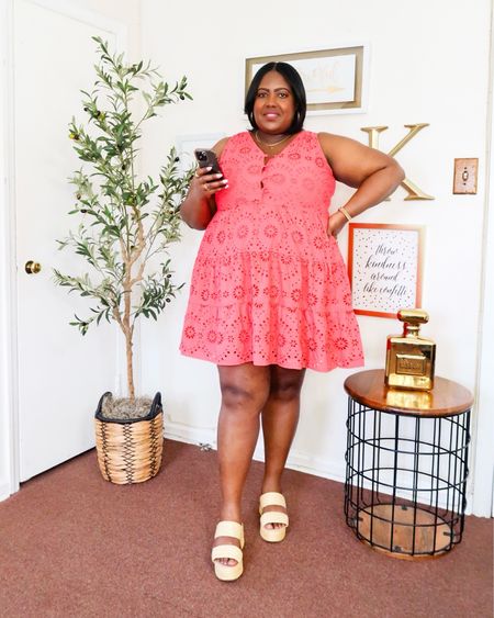 Time and Tru Cotton Blend Tiered Eyelet Dress. I am wearing a 3XL in this dress and it’s tight in the bust area. 

#LTKfindsunder50 #LTKplussize #LTKSeasonal