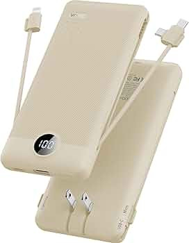 VRURC Portable Charger Built-in Cables and AC Wall Plug, USB C Power Bank 10000mAh, Portable Phon... | Amazon (US)