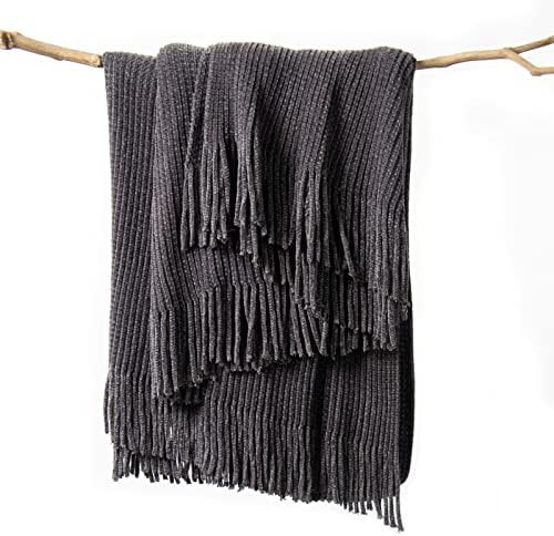 lifein Grey Throw Blanket for Couch - Soft Knitted Farmhouse Chenille Boho Throw,Cozy Knit Small ... | Amazon (US)