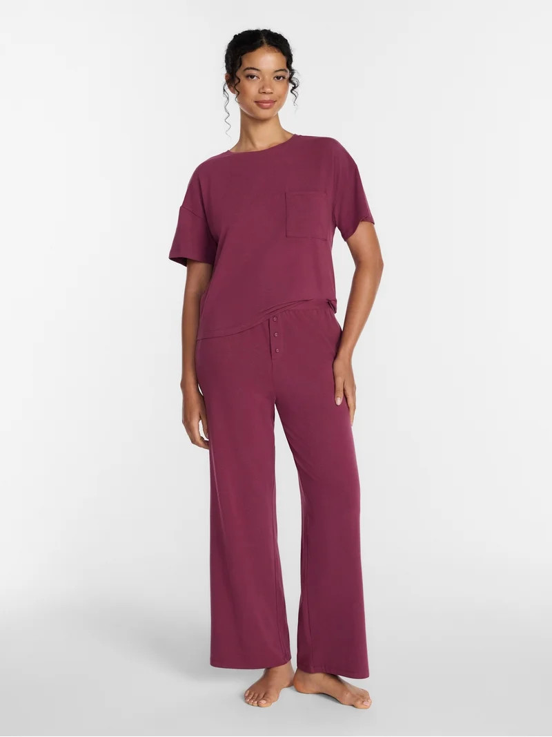 Joyspun Women\u2019s Cotton-Blend Sleep Lounge Top with Short Sleeves, Sizes S-3X | Walmart (US)