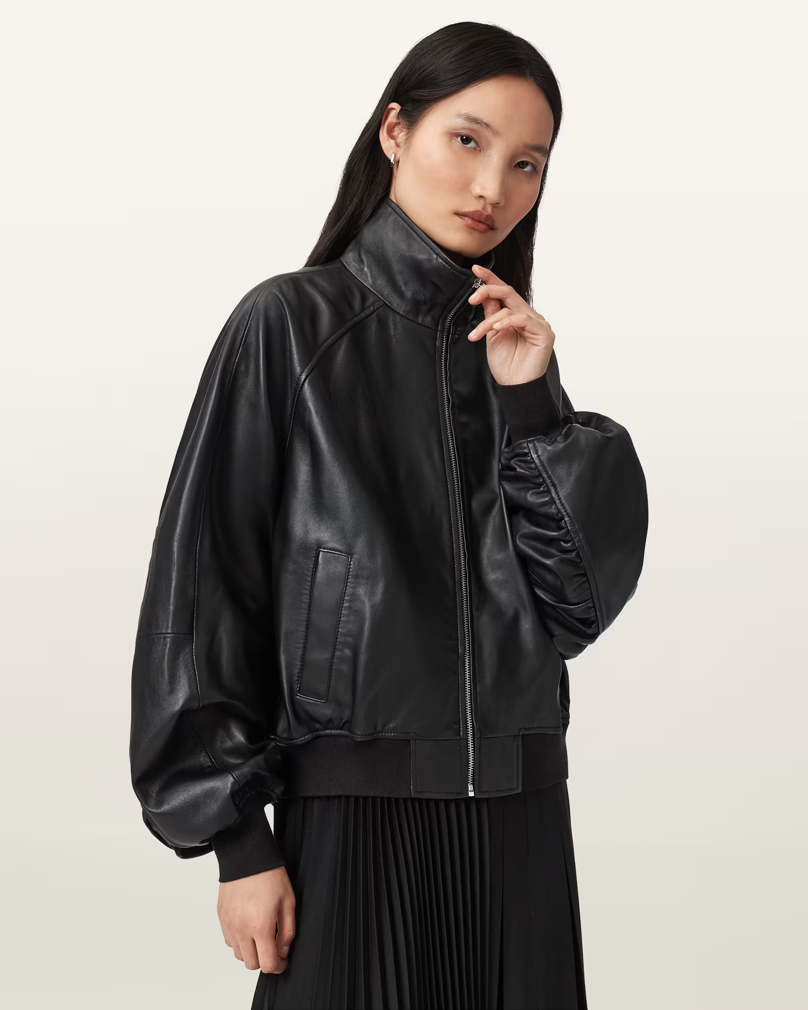 Felda Leather Bomber Jacket Black | ALLSAINTS | AllSaints UK