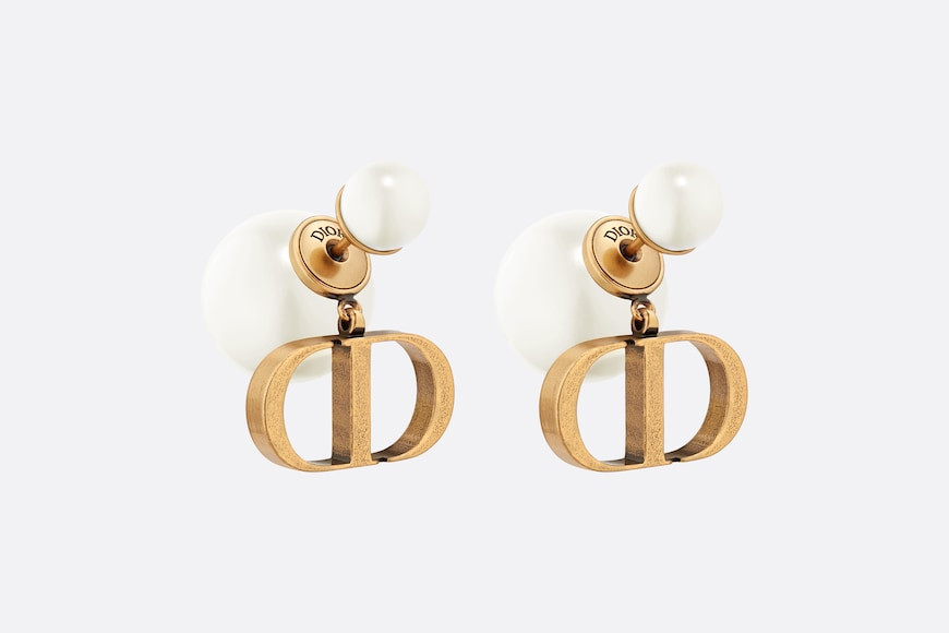 Dior Tribales Earrings Antique Gold-Finish Metal with White Resin Pearls | DIOR | Dior Couture