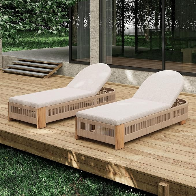 Christopher Knight Home Daskz Patio Chaise Lounge Chair Set of 2, Patio Outdoor Acacia Wood Chais... | Amazon (US)