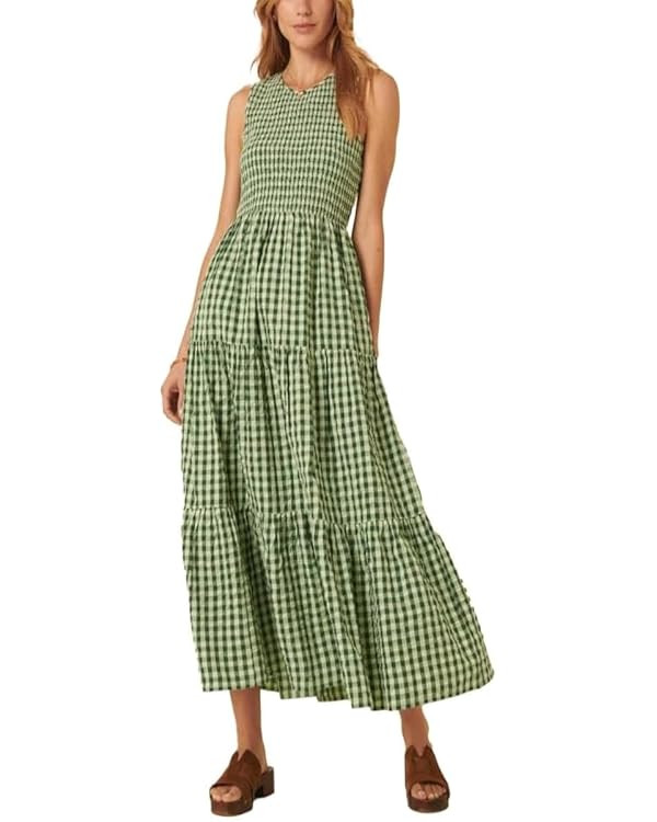 Women Boho Maxi Dress Sleeveless Tank Smocked Plaid Summer Dress Casual A-Line Long Sundress Tier... | Amazon (US)