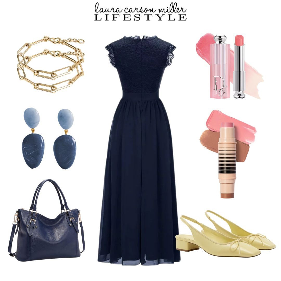 Wedding guest dress, slingbacks, pink makeup, Laura carson miller, navy, formal dress, dinner outfit, gold jewelry, shoe crush

#LTKFindsUnder50 #LTKParties #LTKShoeCrush