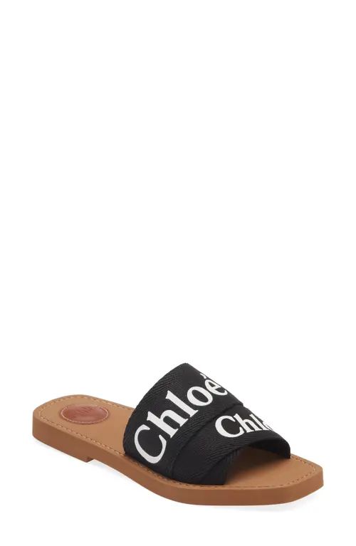 Chloé Woody Logo Slide Sandal in Black at Nordstrom, Size 8Us | Nordstrom