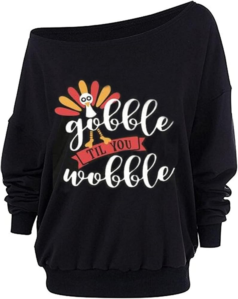 Roshop Women's Loose Baggy Off Shoulder Thanksgiving Costumes Long Sleeve Turkey Sweatshirt Tops | Amazon (US)