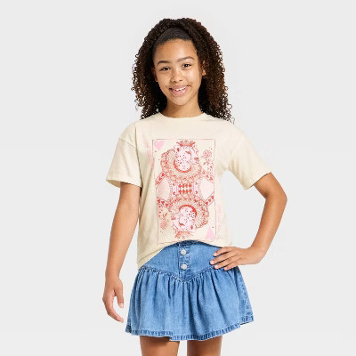 Girls' Short Sleeve Valentine's Day 'Leopard Queen' Oversized Graphic T-Shirt - Cat & Jack™ Cream XXL Plus | Target