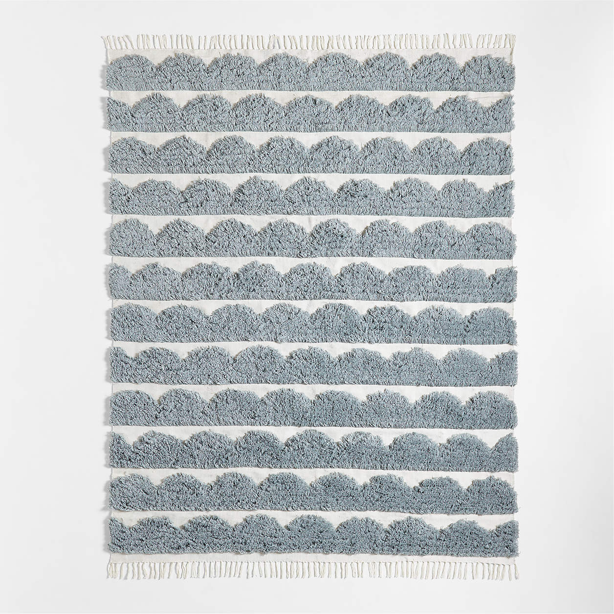 Hi/Low Scallop Mist Blue Flatweave Kids Performance Area Rug 5'x8' + Reviews | Crate & Kids | Crate & Barrel