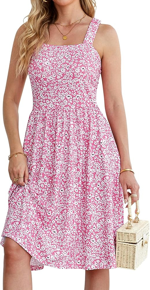 Naggoo Women's Summer Sundress Sleeveless Square Neck Dress High Waist A Line Short Dress | Amazon (US)