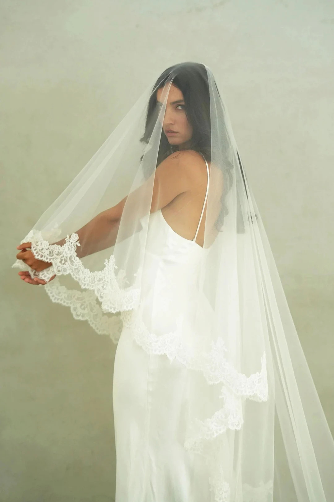 CHARLOTTE II Two Tier Wedding Veil With Lace Trim, Lace Edge Wedding Veil, Bridal Lace Veil, Cath... | Etsy (US)