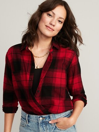 Cropped Plaid Flannel Boyfriend Shirt for Women | Old Navy (US)