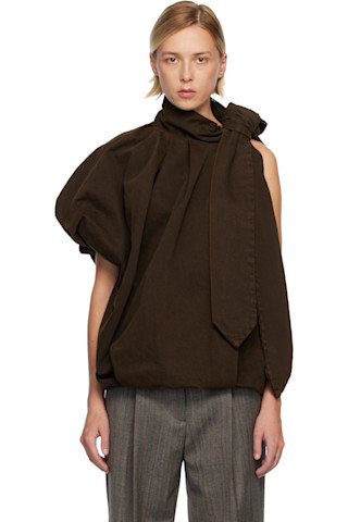 Brown Draped Denim Blouse | SSENSE