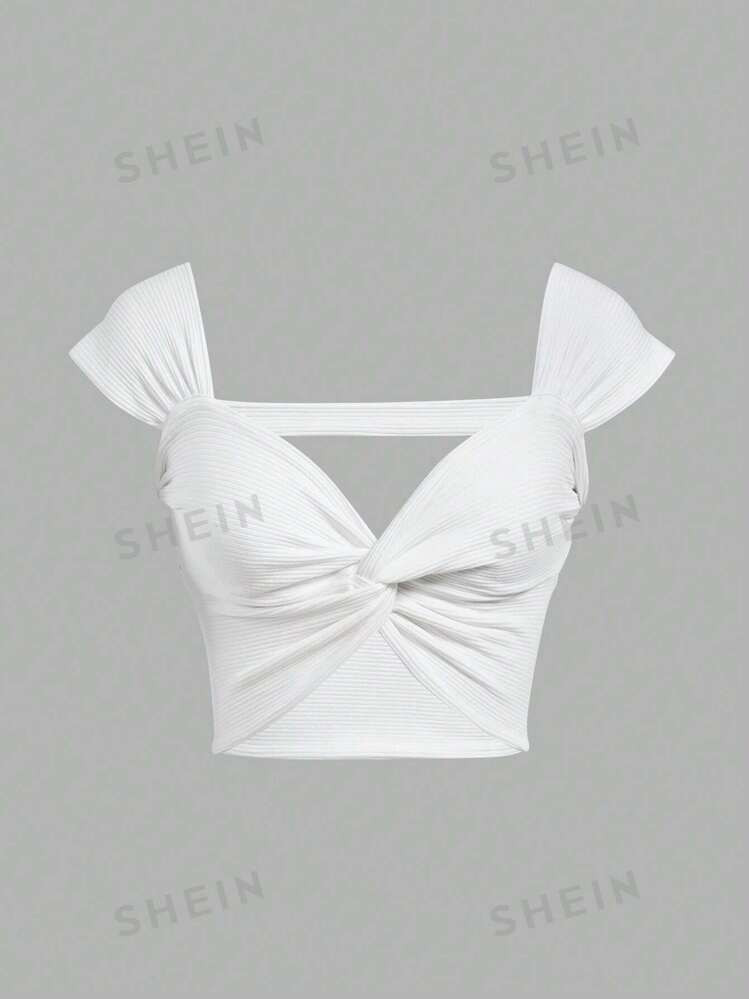 SHEIN WYWH Twist Front Open Back Crop Top | SHEIN