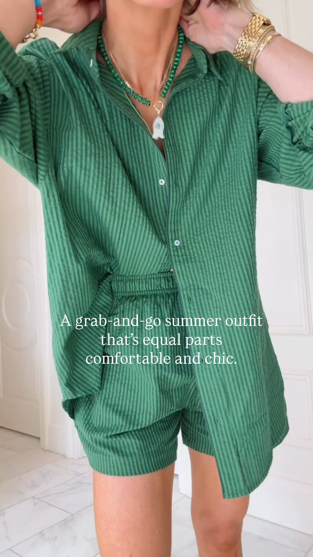 A grab-and-go summer outfit that’s equal parts comfortable and chic.

Wearing size small in shorts and medium in top