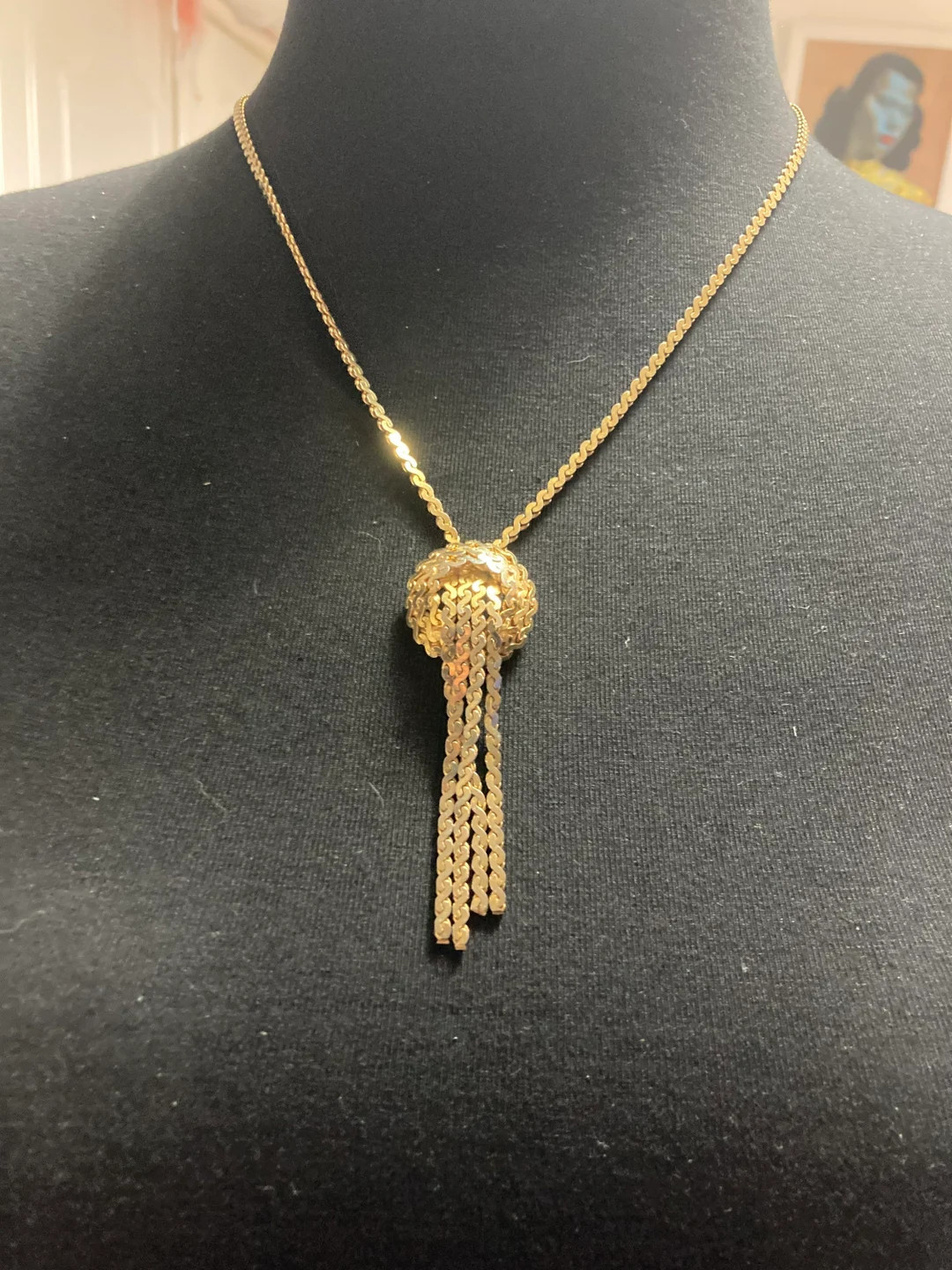 Vintage gold tone mesh & chain long knot waterfall lariat necklace | Etsy (US)