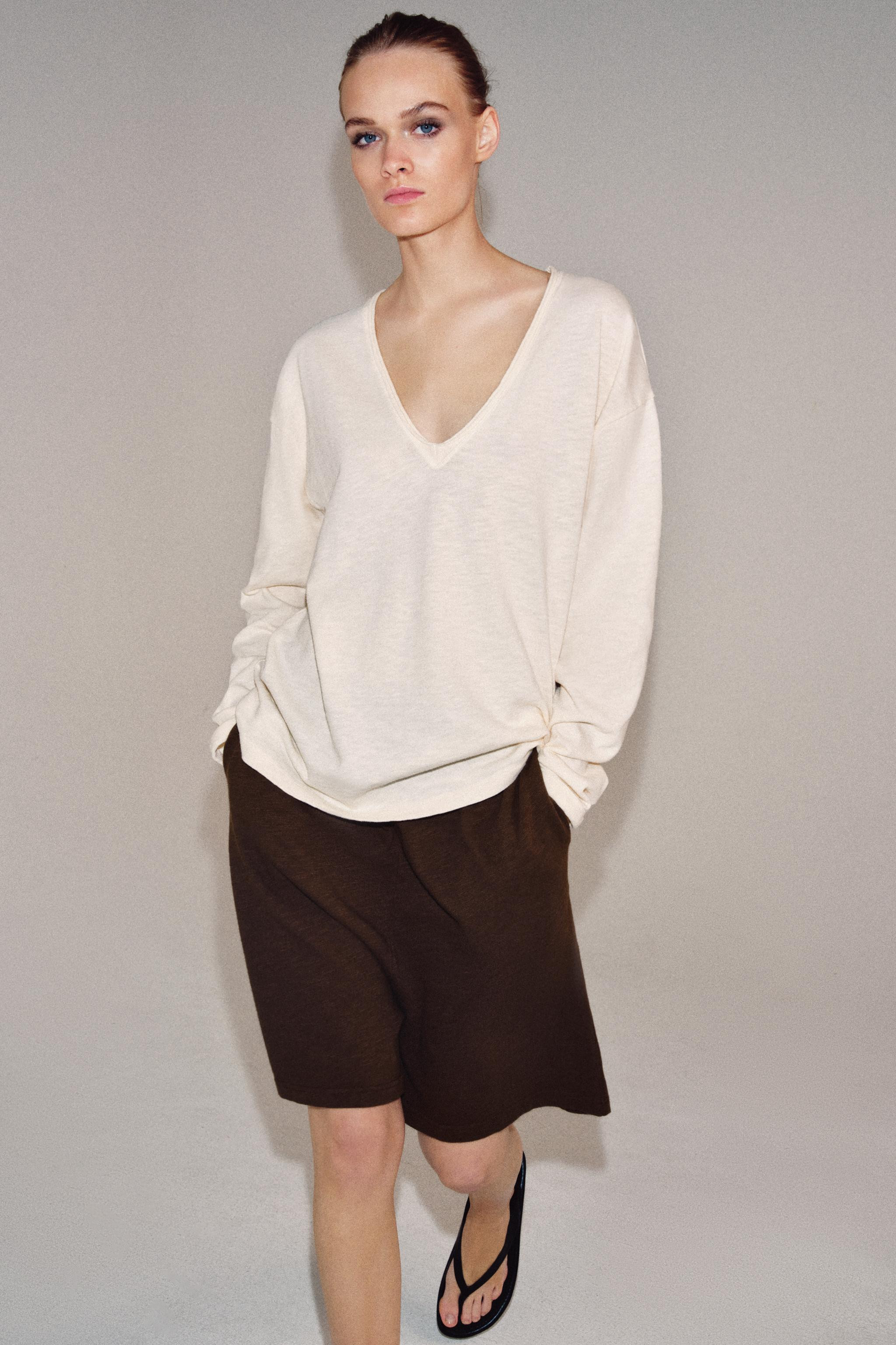 LONG SLEEVE RUSTIC T-SHIRT | Zara AU