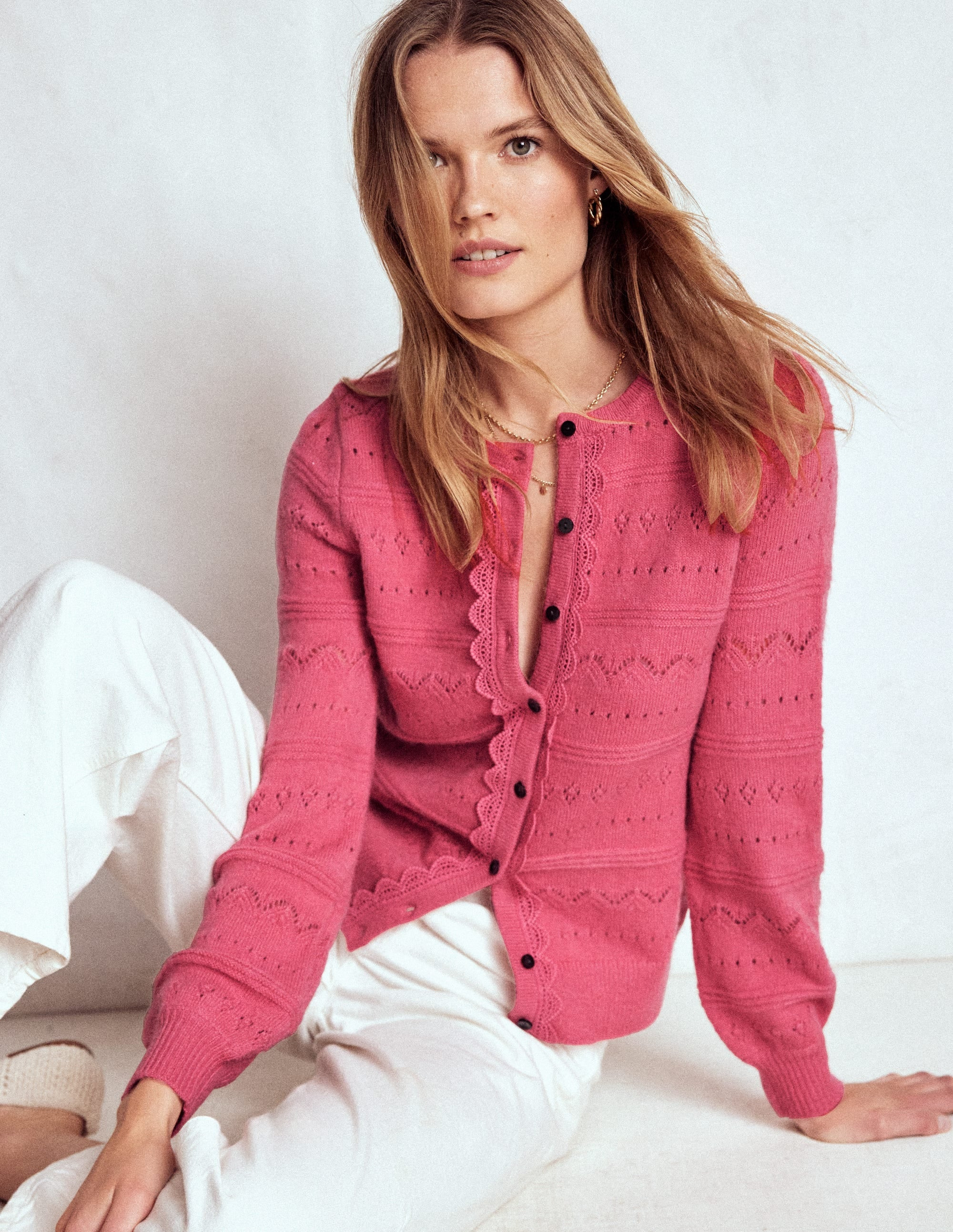 Leticia Lace Trim Cardigan-Rose Pink | Boden (US)