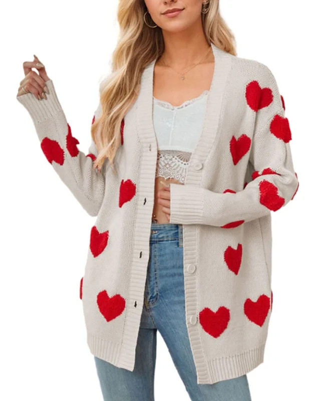 Valentine Cardigans for Women 2024 Cute Fleece Heart Patch Button Down Cardigan Sweaters Shermie | Walmart (US)