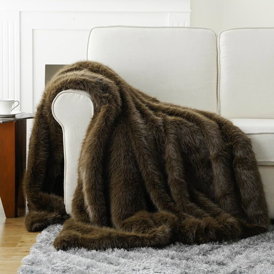 BATTILO HOME Luxury Fluffy Olive Green Faux Fur Throw Blanket, Cozy Warm Fur Blanket for Couch, S... | Amazon (US)