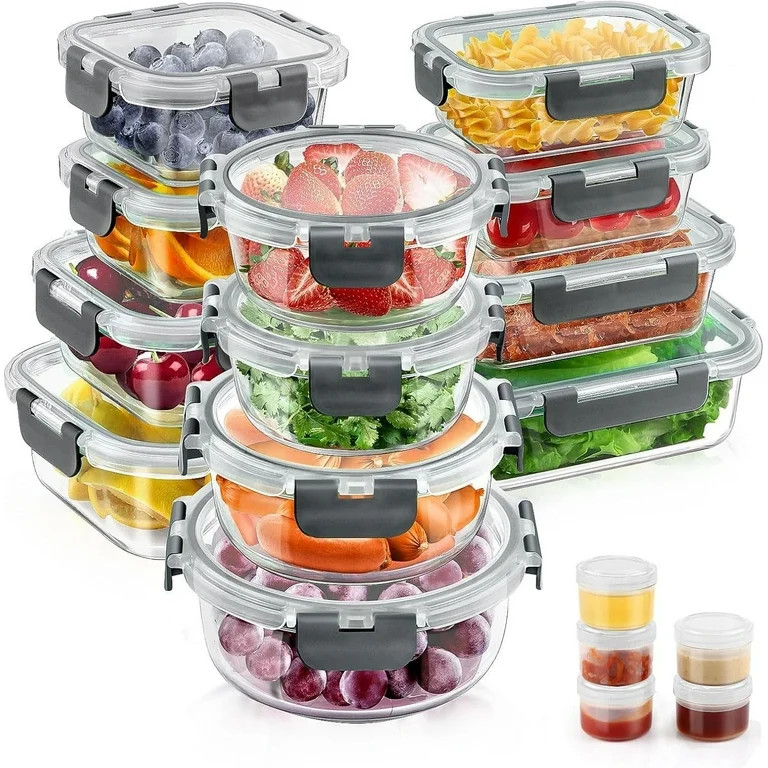 34pcs Glass Food Storage Containers with Lids Set, Airtight Meal Prep Containers (17 Containers &... | Walmart (US)