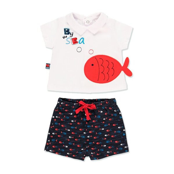 Fish Print Outfit Set, White | Maisonette