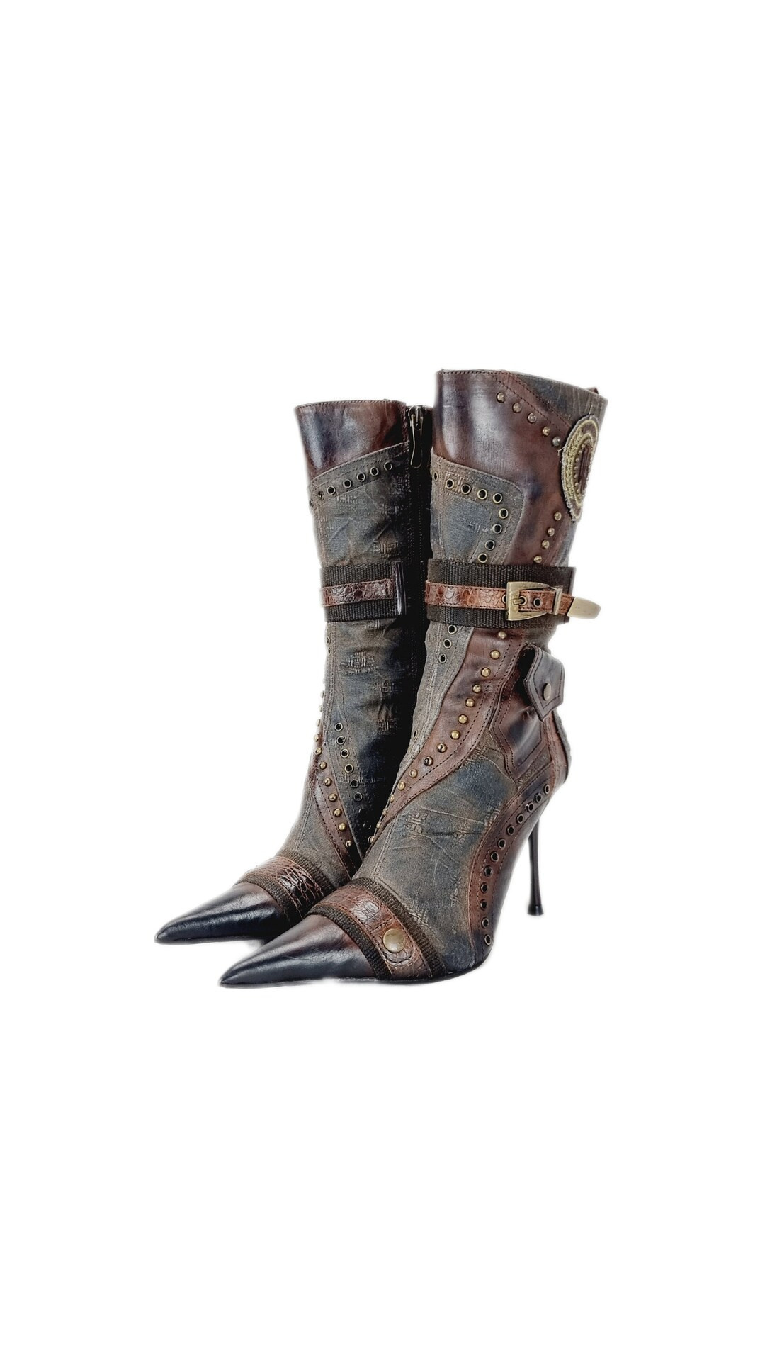 EU 38 / UK 5 Rare Vintage El Dantes Patchwork Boots Brown Gold Leather Suede Metal - Etsy UK | Etsy (US)