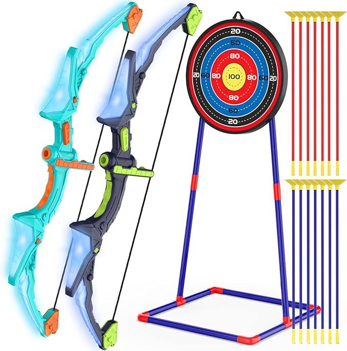Kmuxilal 2023 2 Pack Kids Bow and Arrow Set with LED Flash Lights, 14 Suction Cup Arrows and Fluo... | Amazon (US)
