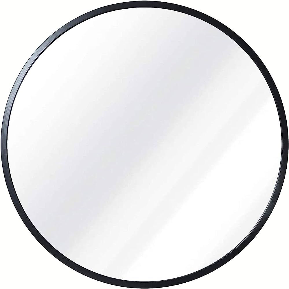 Eruner Round Wall Mirror 48" Modern Style Circle Hanging Mirror, Black Metal Round Mirror, Circul... | Amazon (US)