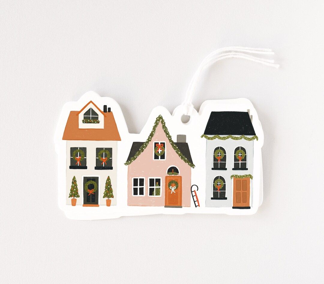 Christmas Village Gift Tag Set of 10 | Die Cut Christmas Houses Holiday Gift Tags, Hand Illustrat... | Etsy (US)